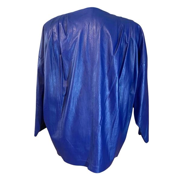 Vintage Ruth Wagner Genuine Leather Jacket Blue Kimono Dolman Sleeve M/L USA - Picture 3 of 11